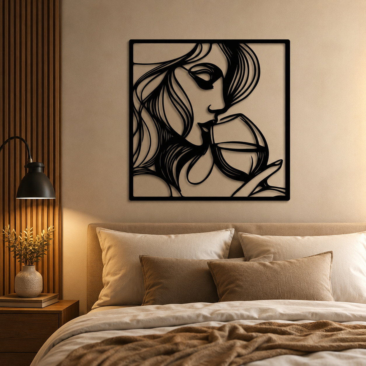 Beautiful Women With Wine Line Art Metal Art Wall Decor