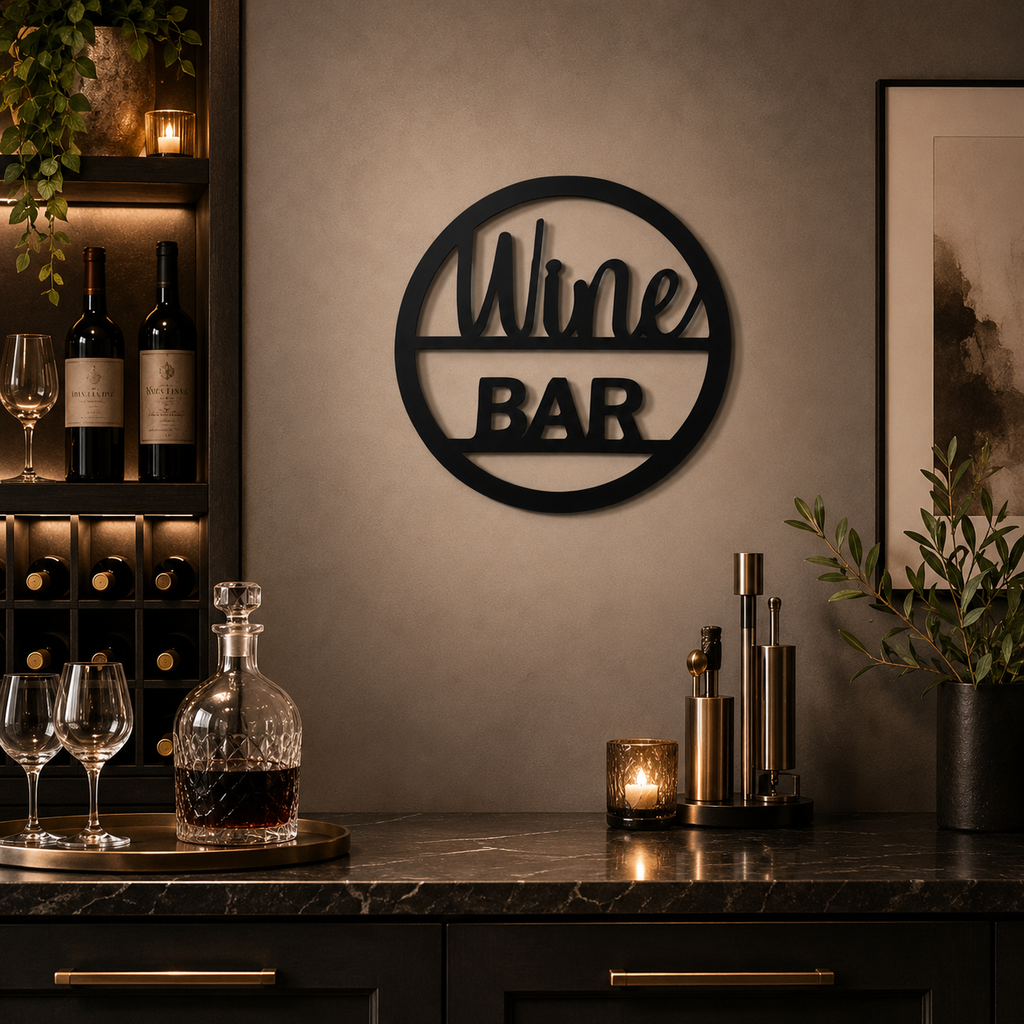 Wine Bar Text Sign Metal Art Wall Decor