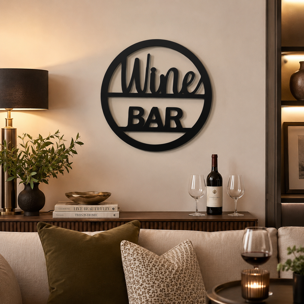 Wine Bar Text Sign Metal Art Wall Decor