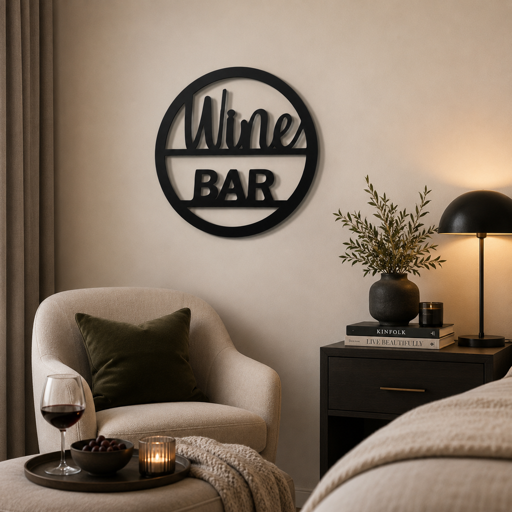 Wine Bar Text Sign Metal Art Wall Decor