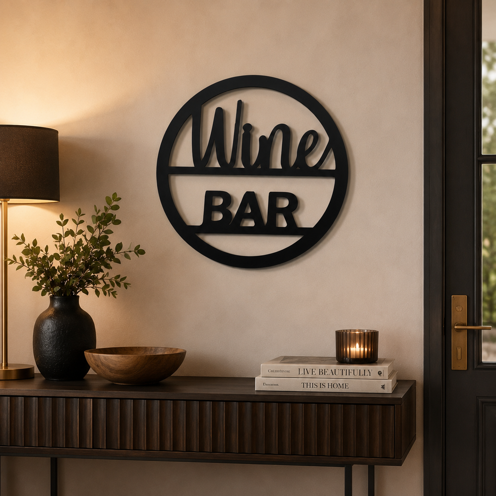 Wine Bar Text Sign Metal Art Wall Decor