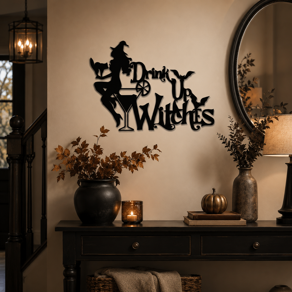 Drink Up Witches Sign Metal Art Wall Decor