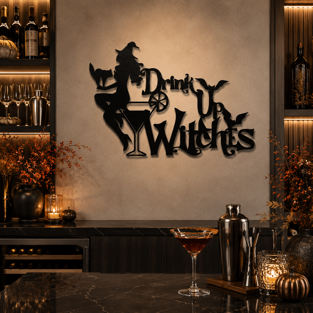 Drink Up Witches Sign Metal Art Wall Decor