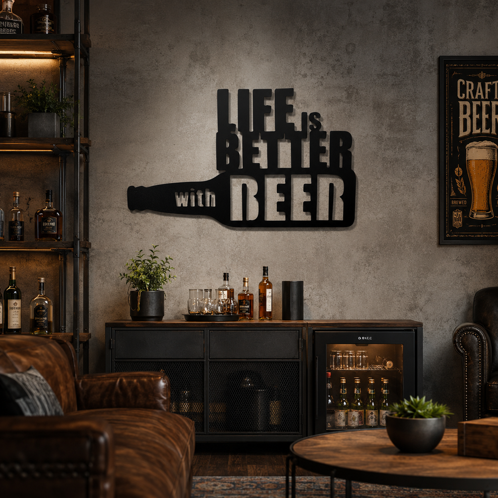 Life is Better with Beer Bottle Metal Art Wall Decor