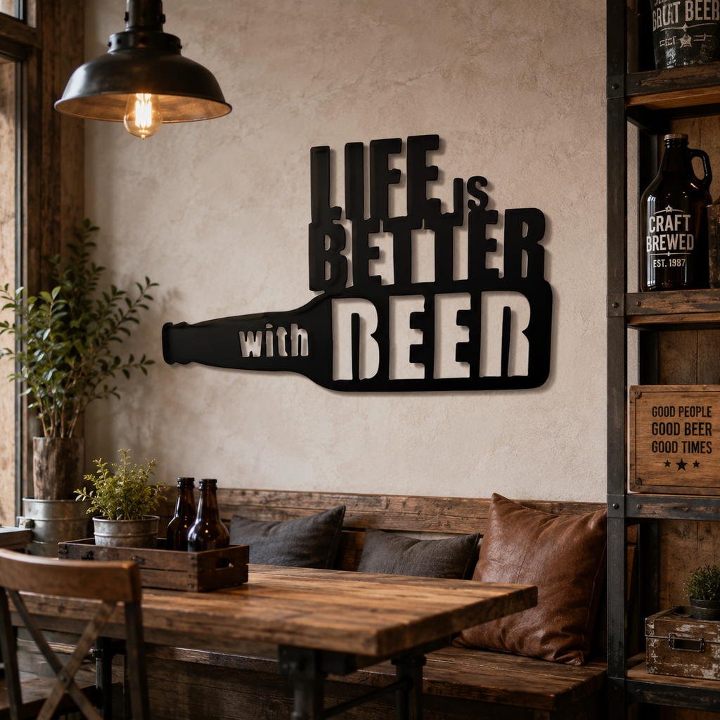 Life is Better with Beer Bottle Metal Art Wall Decor