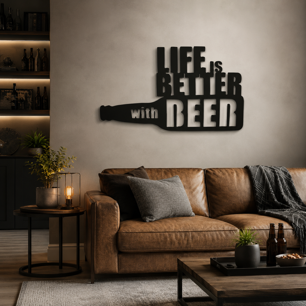 Life is Better with Beer Bottle Metal Art Wall Decor