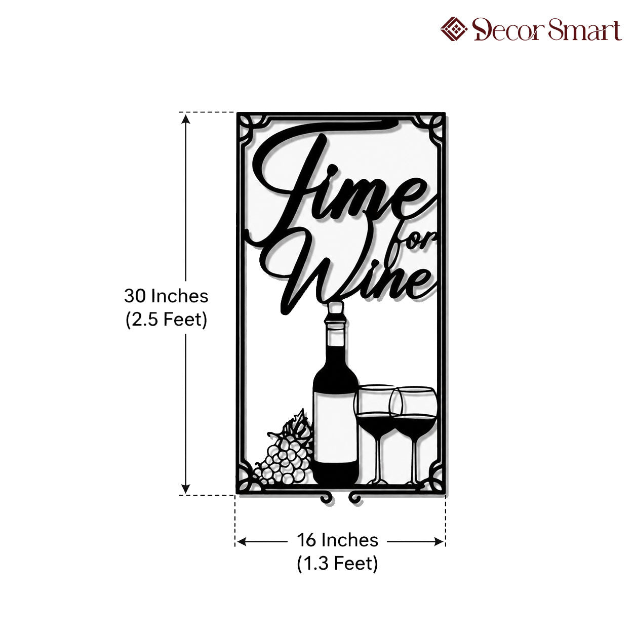 Time For Wine Sign Frame Metal Art Wall Decor