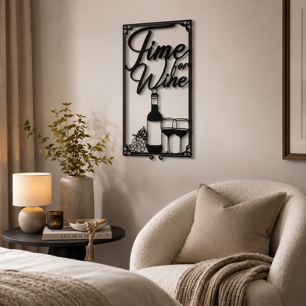 Time For Wine Sign Frame Metal Art Wall Decor