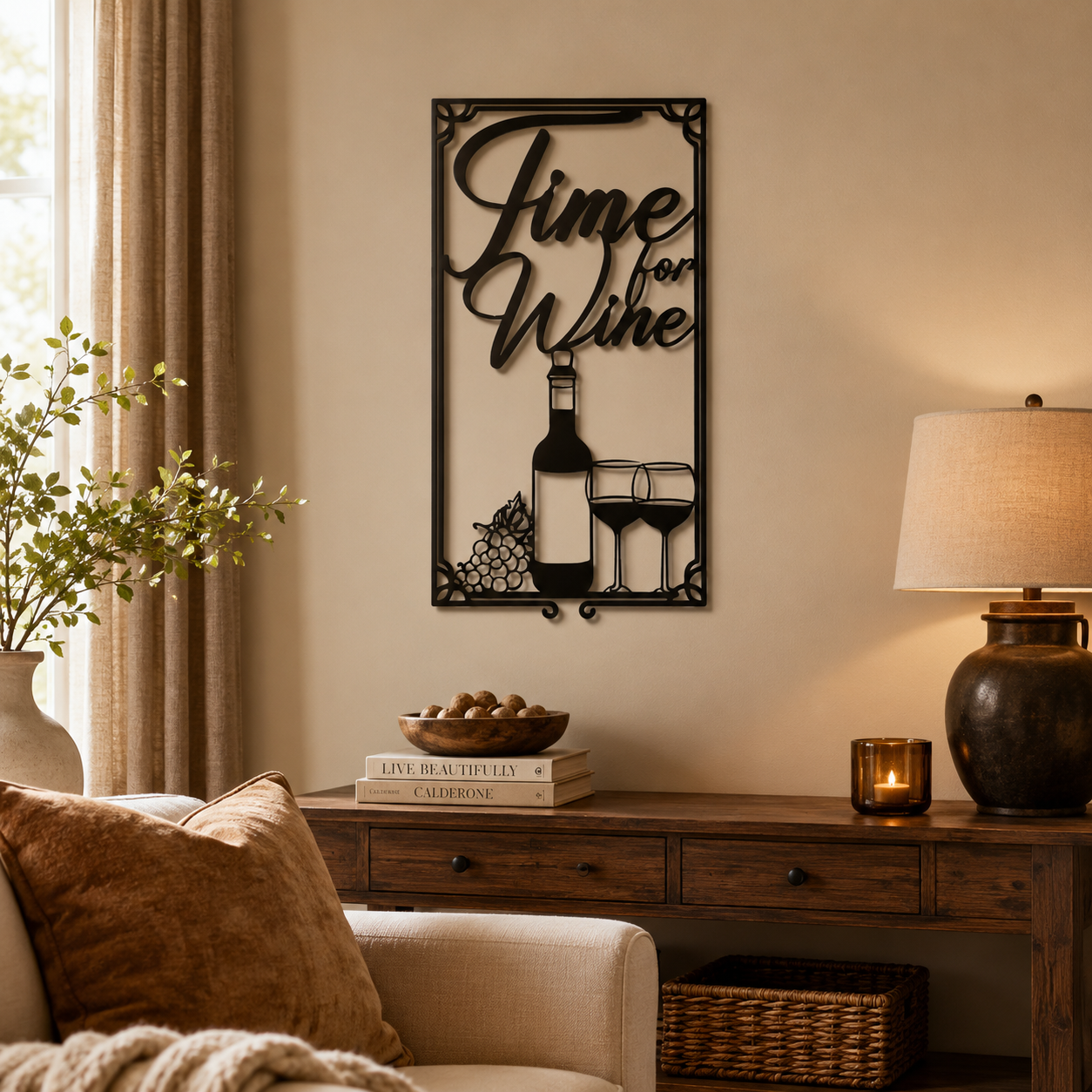 Time For Wine Sign Frame Metal Art Wall Decor