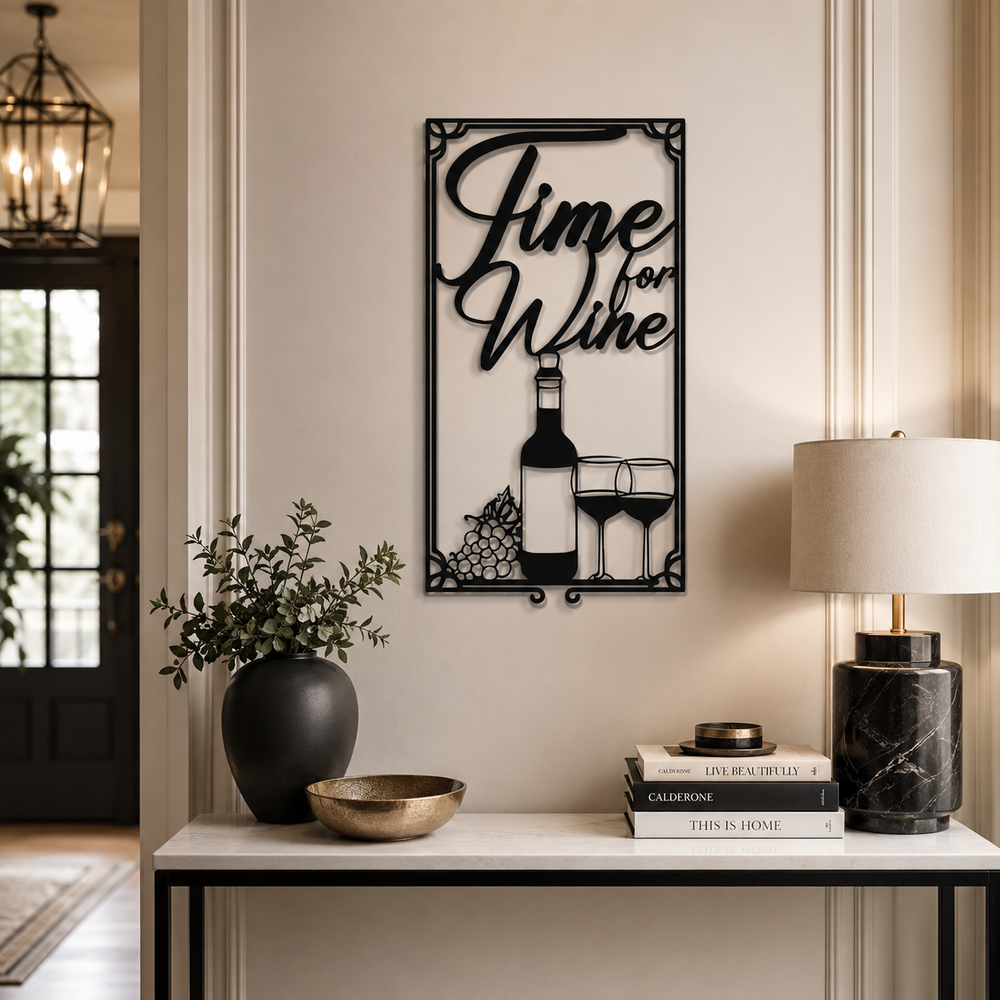 Time For Wine Sign Frame Metal Art Wall Decor