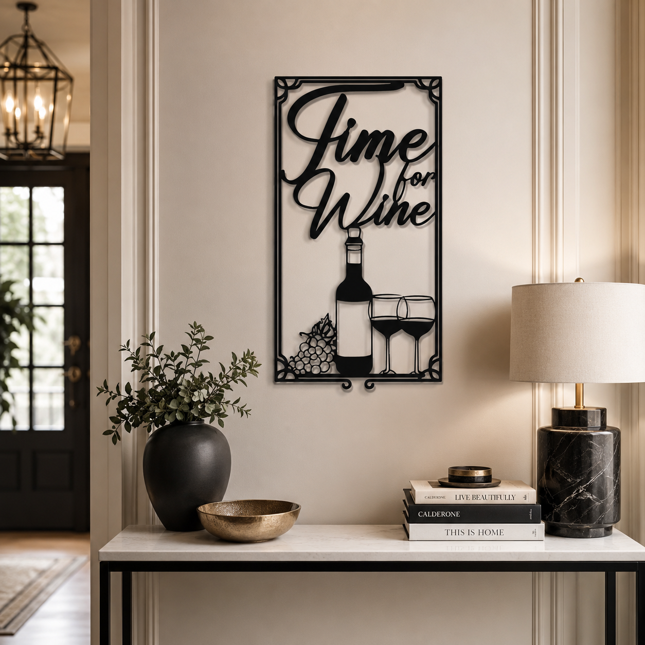 Time For Wine Sign Frame Metal Art Wall Decor