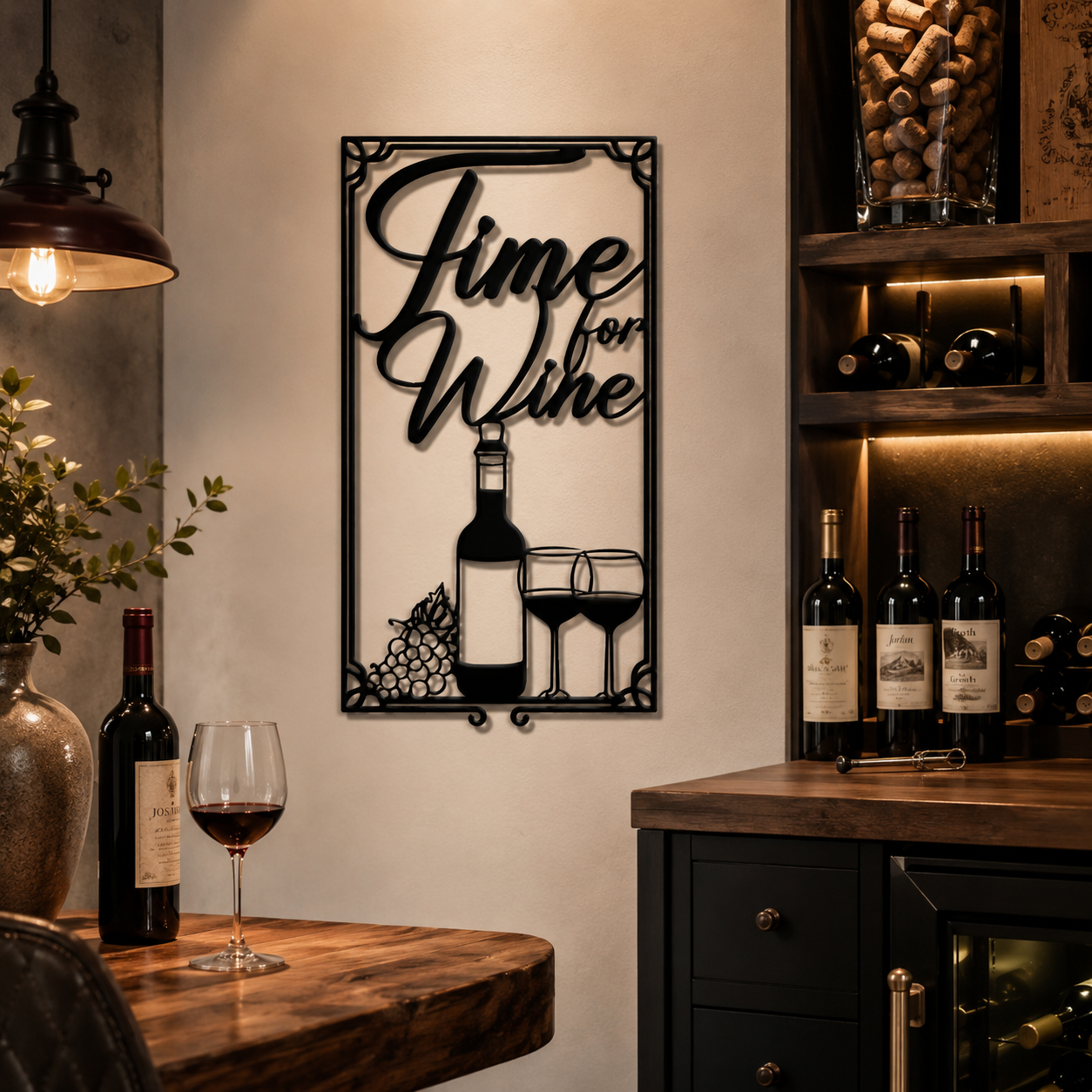 Time For Wine Sign Frame Metal Art Wall Decor