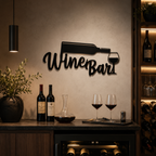Wine Bottle with Glass Bar Sign Metal Art Wall Decor