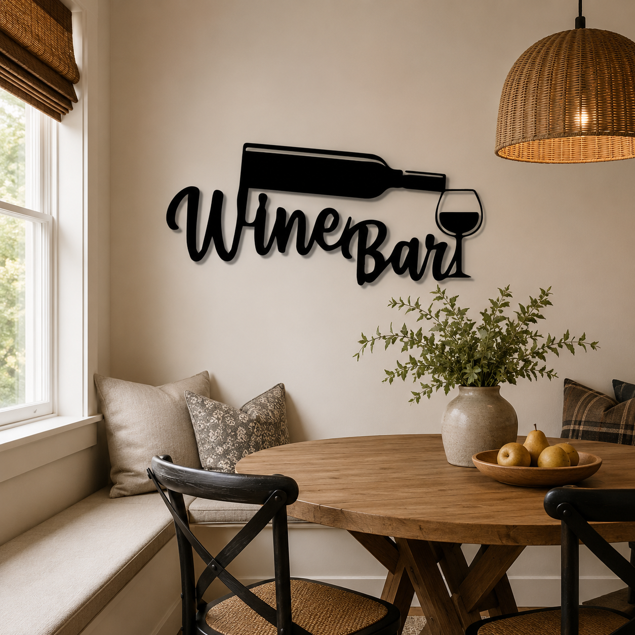 Wine Bottle with Glass Bar Sign Metal Art Wall Decor