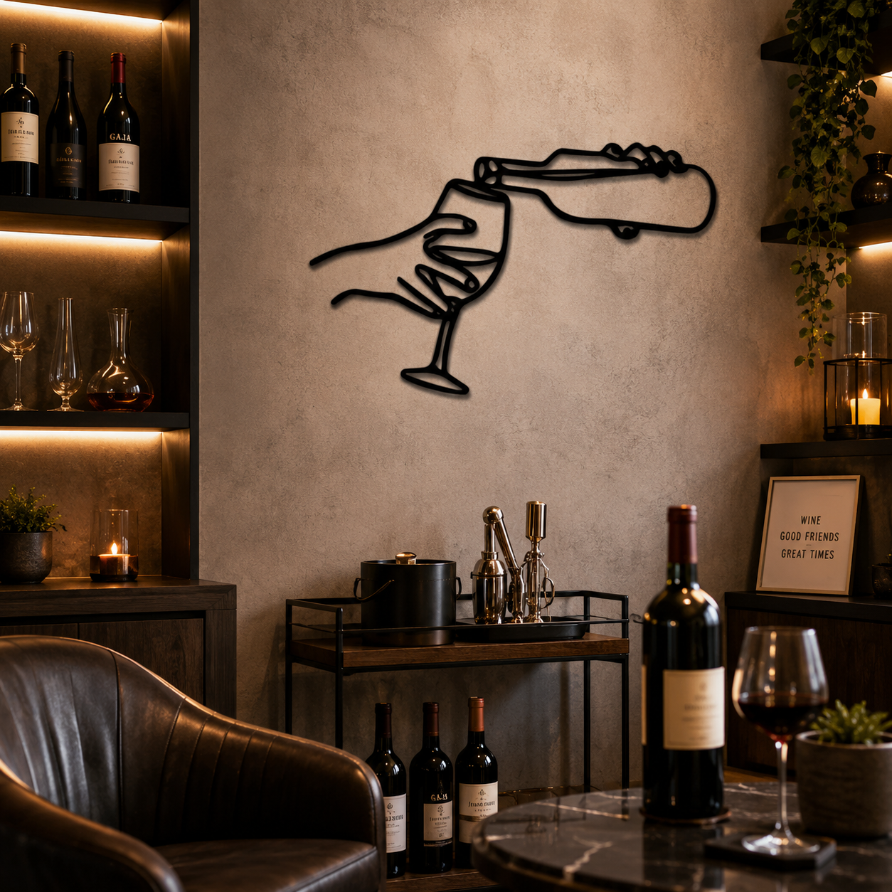 Pouring Wine In the Glass Metal Art Wall Decor