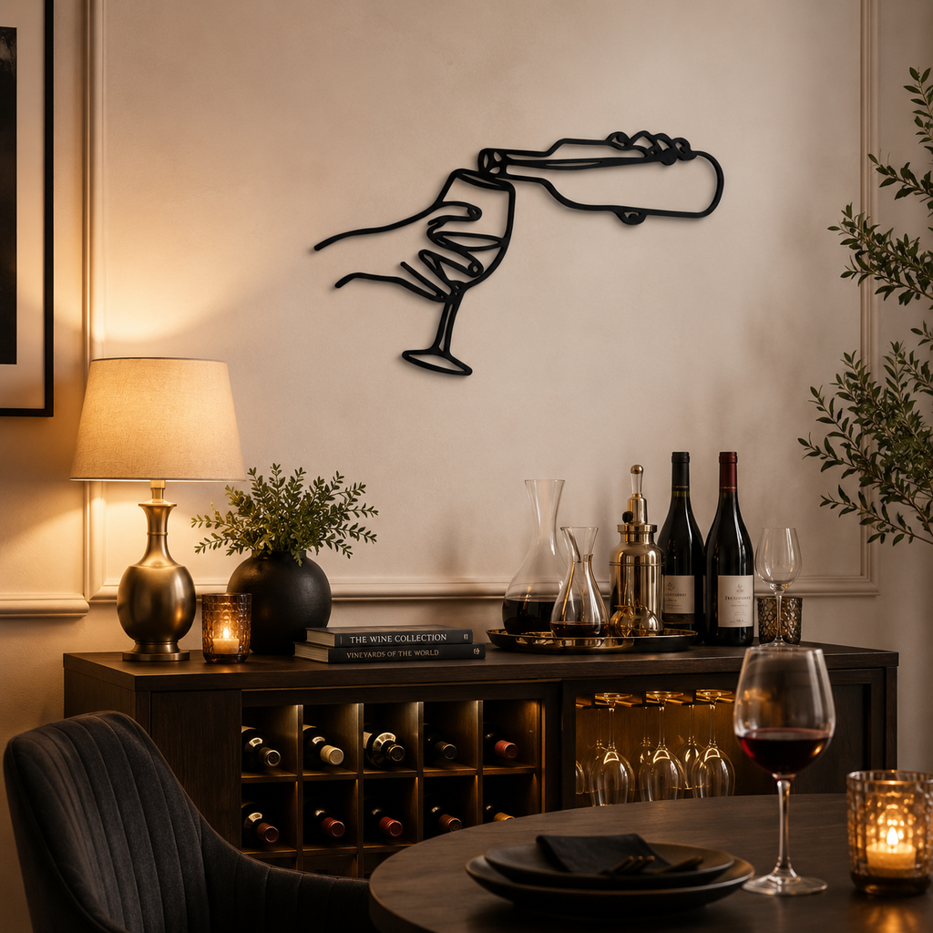 Pouring Wine In the Glass Metal Art Wall Decor
