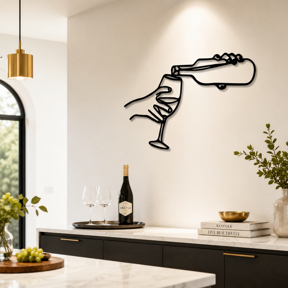 Pouring Wine In the Glass Metal Art Wall Decor