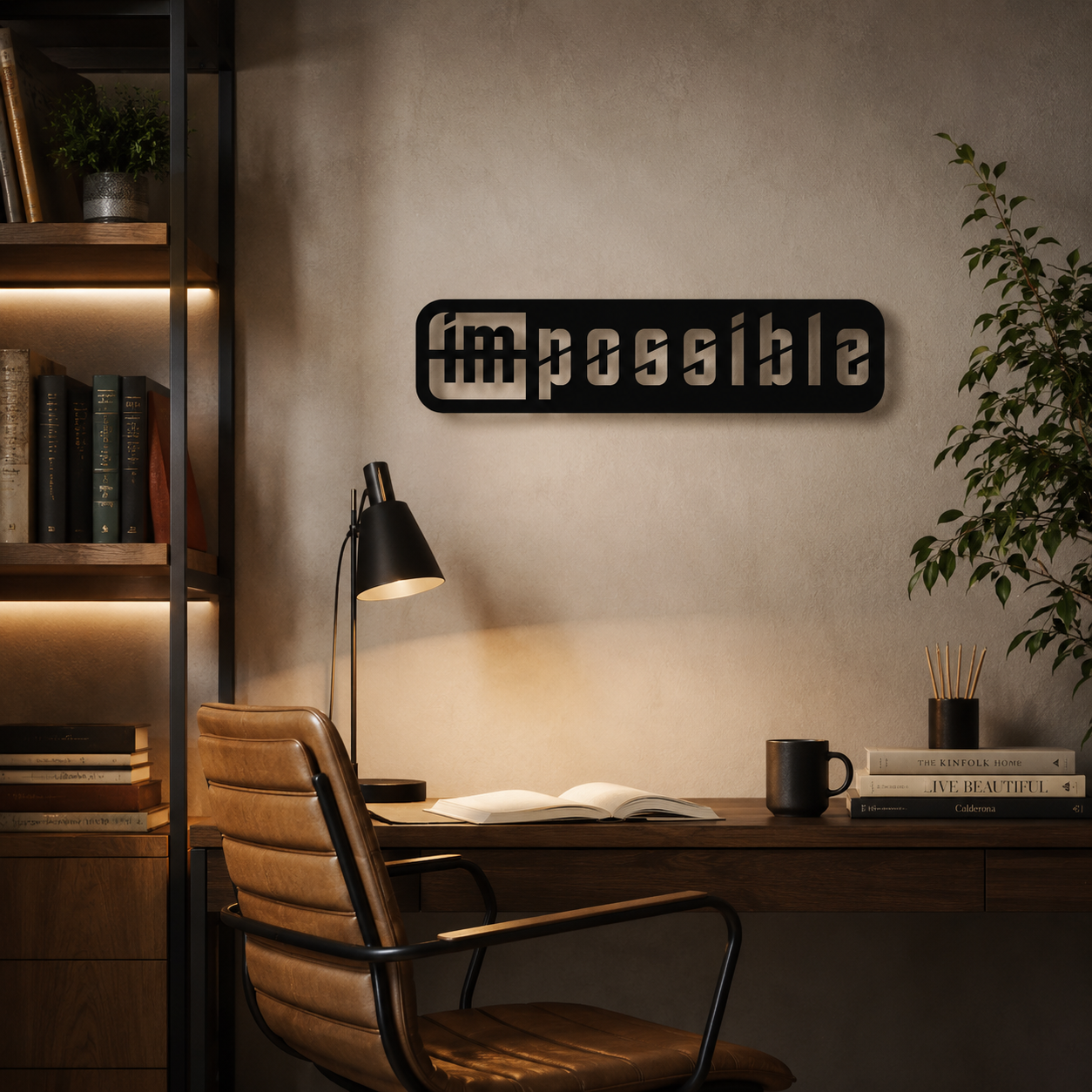 Motivation Quote Impossible to Possible Metal Art Office Wall Decor