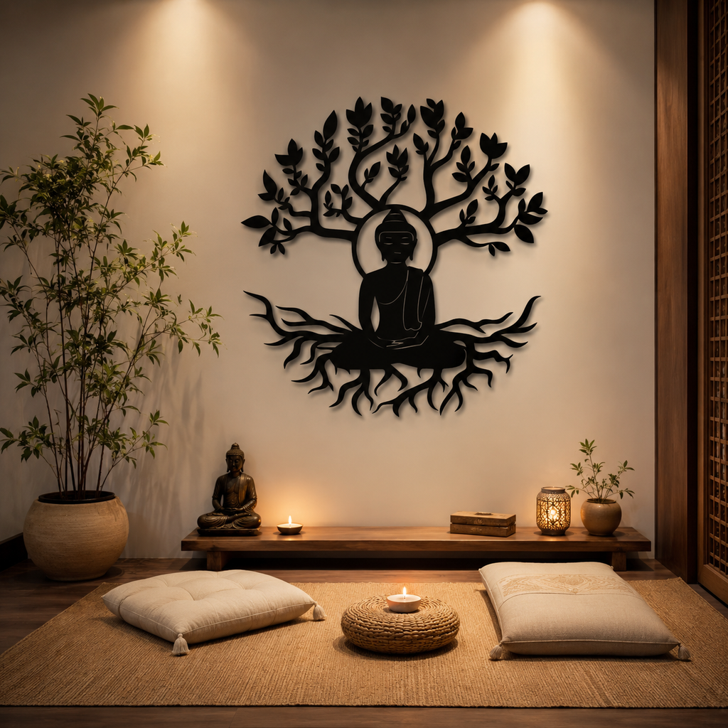Buddha Tree Peaceful Meditation Metal Art Wall Decor