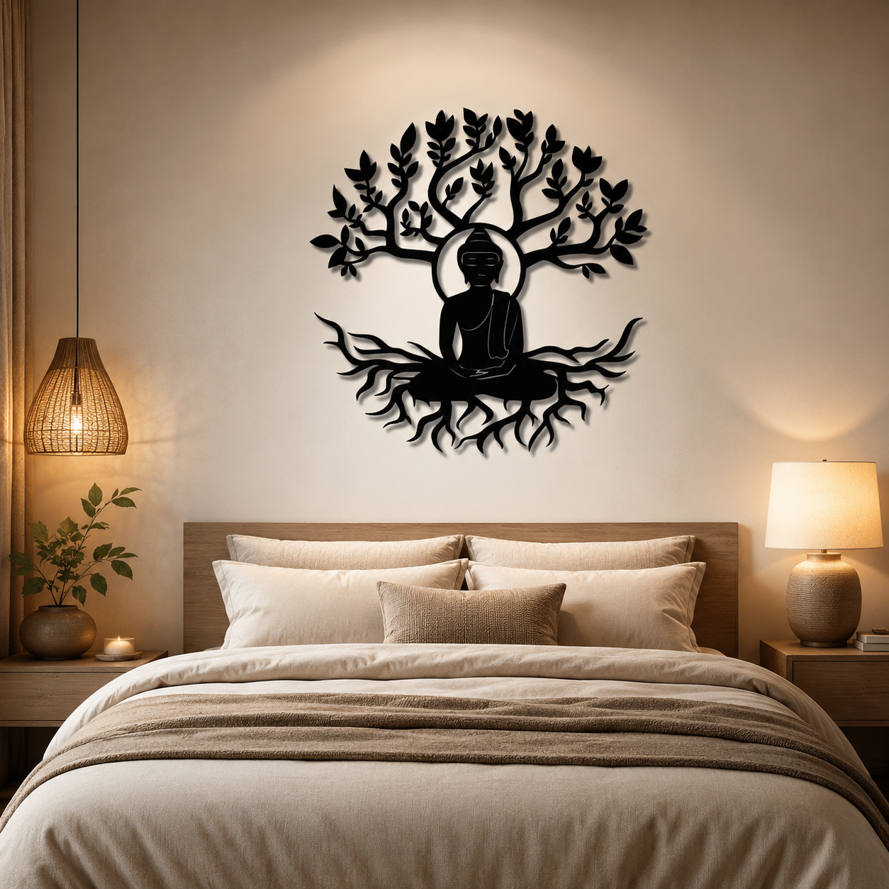 Buddha Tree Peaceful Meditation Metal Art Wall Decor