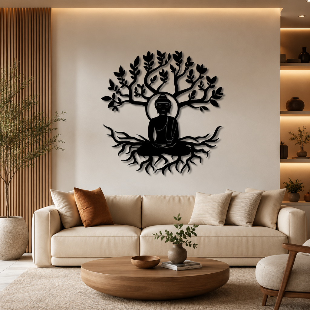 Buddha Tree Peaceful Meditation Metal Art Wall Decor