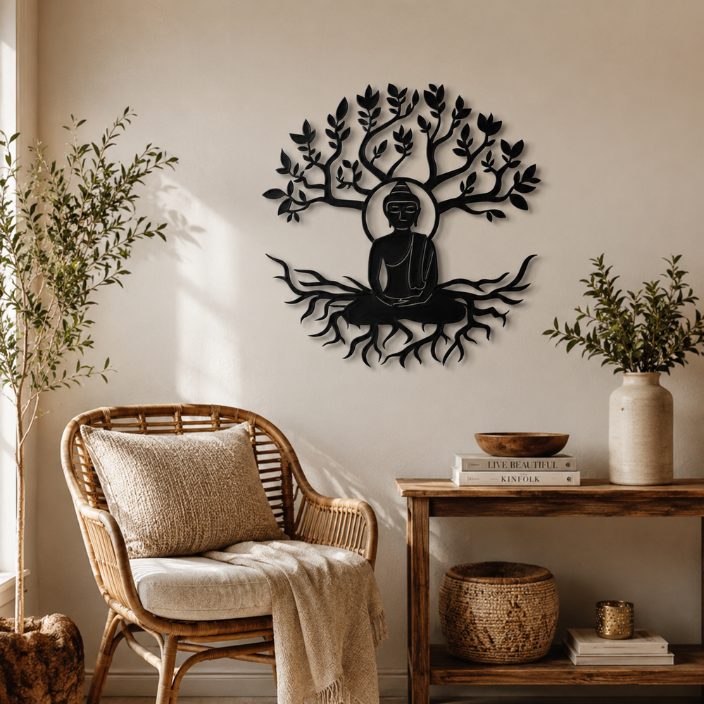 Buddha Tree Peaceful Meditation Metal Art Wall Decor