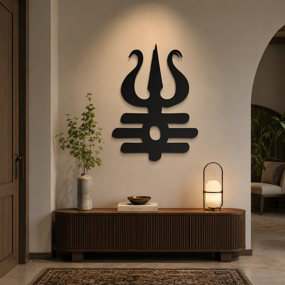 Trishul Design Metal Art Devotion Wall Decor