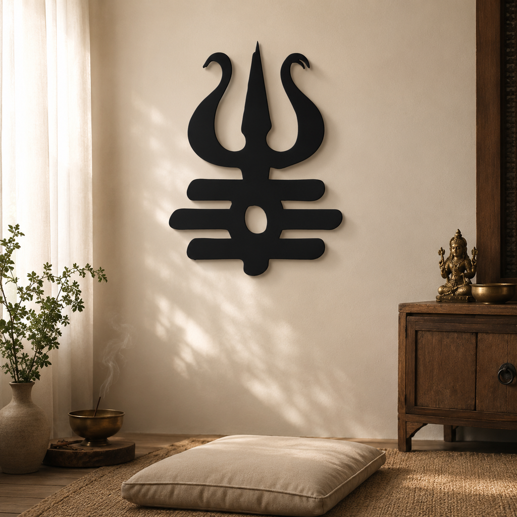 Trishul Design Metal Art Devotion Wall Decor
