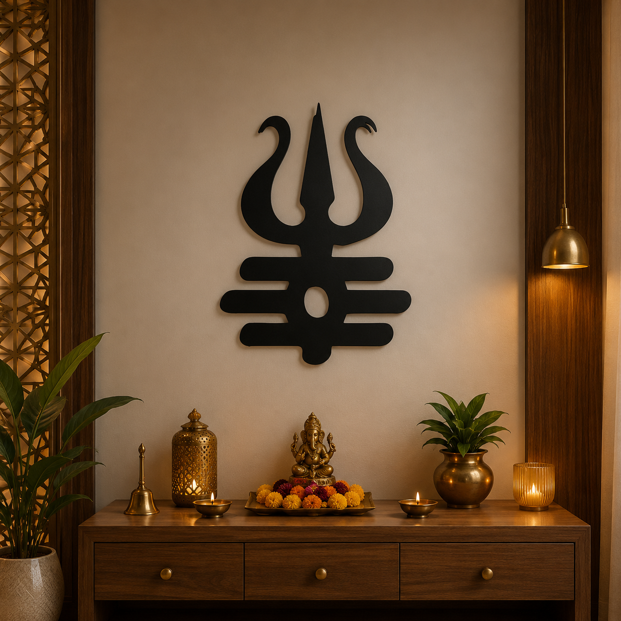Trishul Design Metal Art Devotion Wall Decor