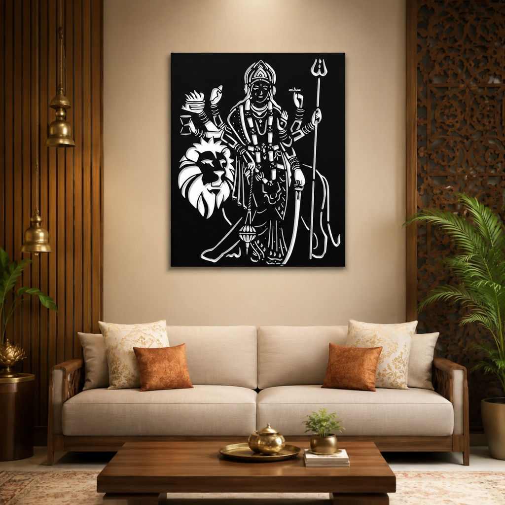 Sherawali Mata Design Metal Art Wall Decor