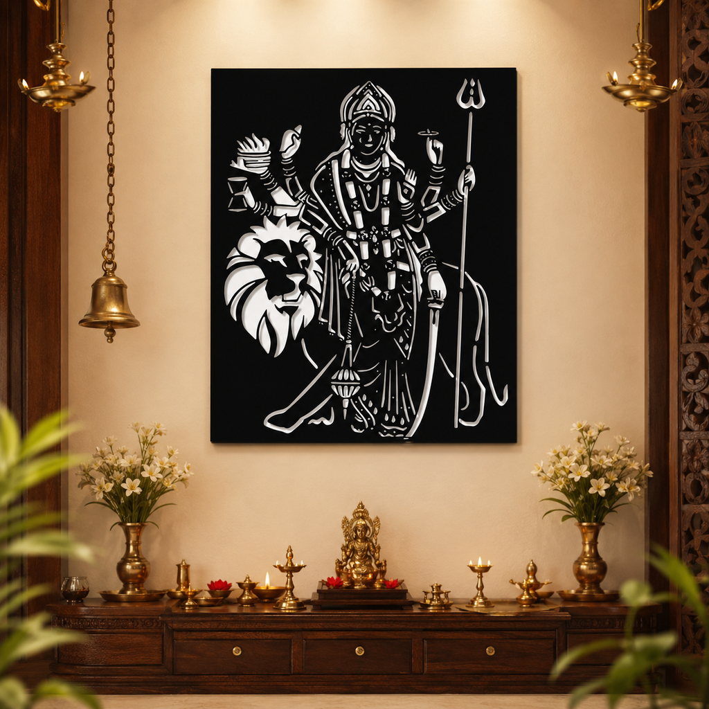 Sherawali Mata Design Metal Art Wall Decor