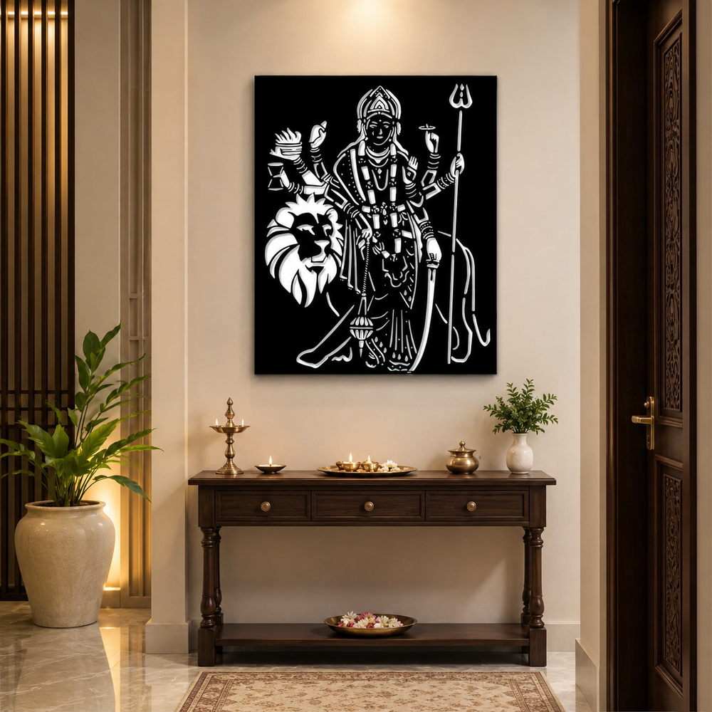 Sherawali Mata Design Metal Art Wall Decor
