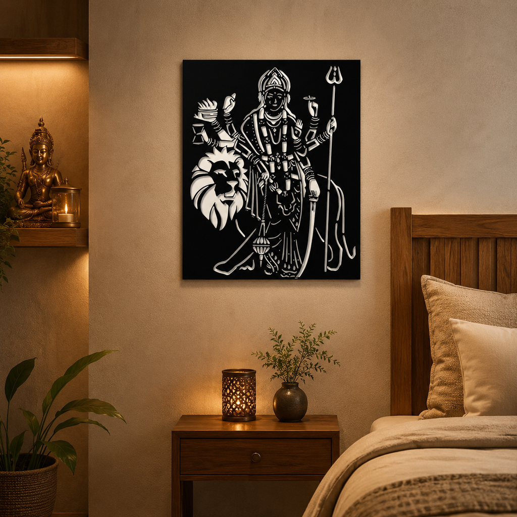 Sherawali Mata Design Metal Art Wall Decor