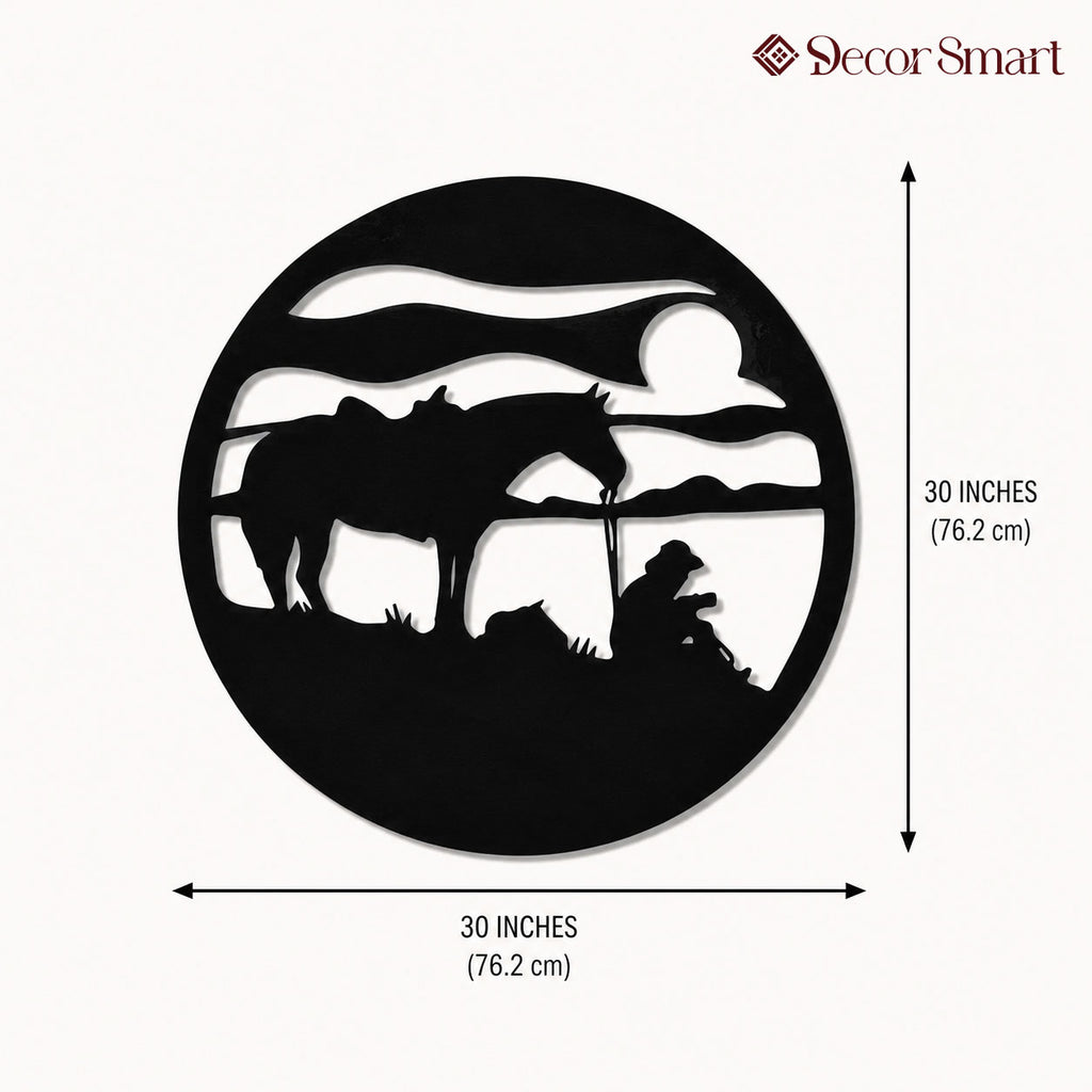 Silhouettes of Man & Horse Metal Art Wall Decor