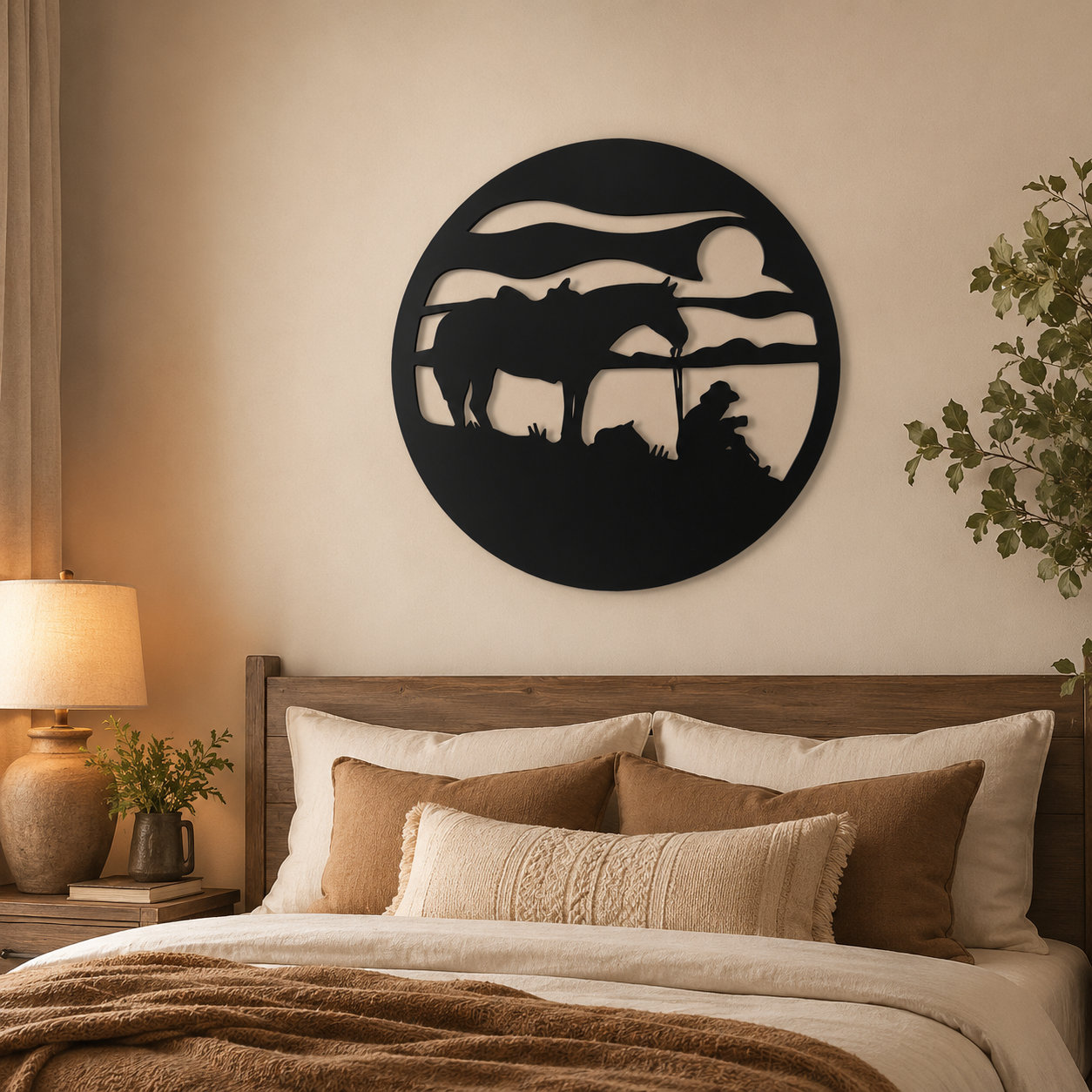 Silhouettes of Man & Horse Metal Art Wall Decor