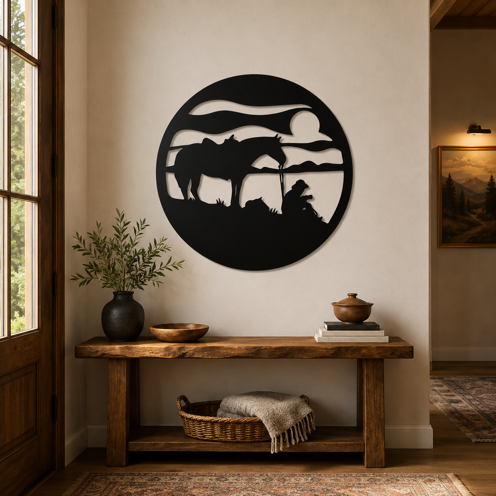 Silhouettes of Man & Horse Metal Art Wall Decor