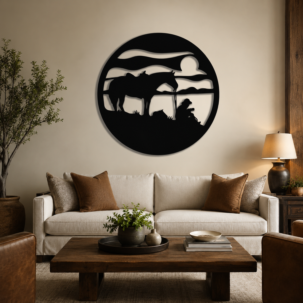 Silhouettes of Man & Horse Metal Art Wall Decor