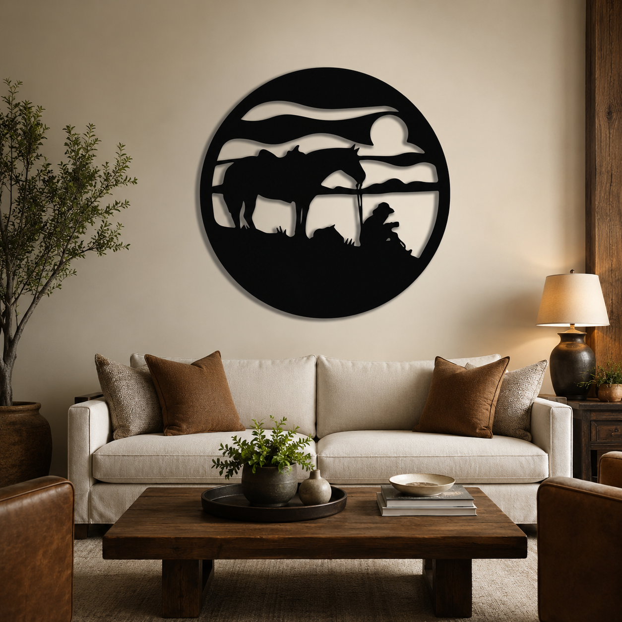 Silhouettes of Man & Horse Metal Art Wall Decor