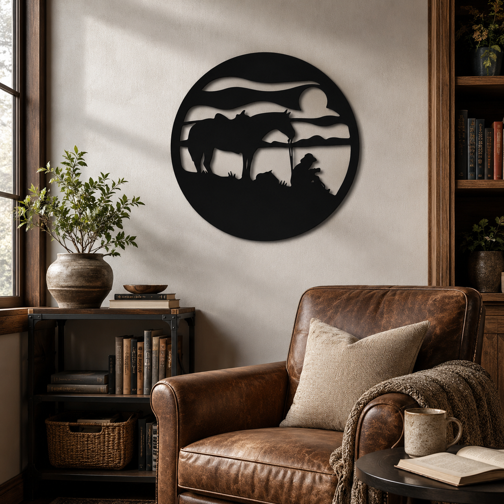 Silhouettes of Man & Horse Metal Art Wall Decor