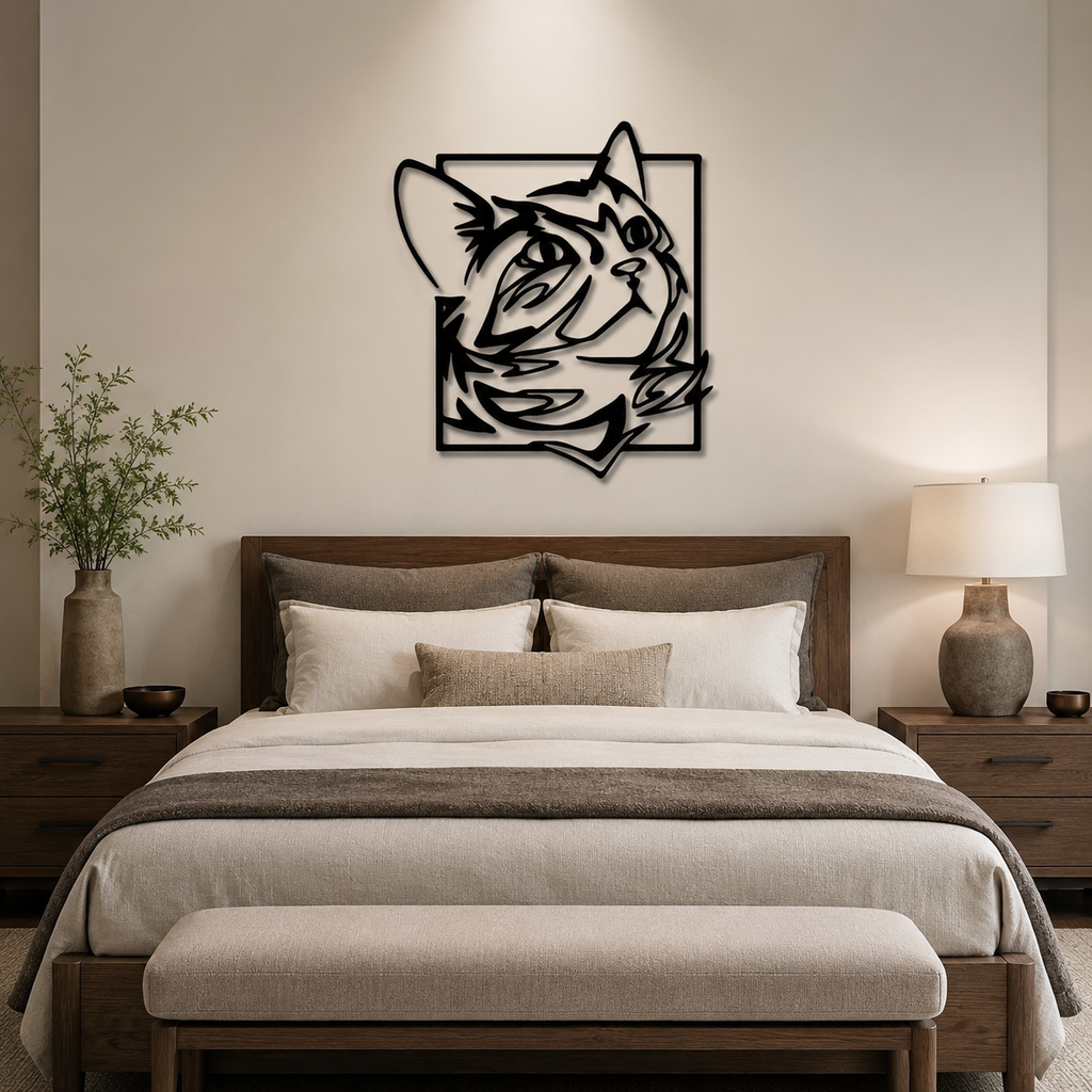 Abstract Design Cat Face Metal Art Animal Wall Decor