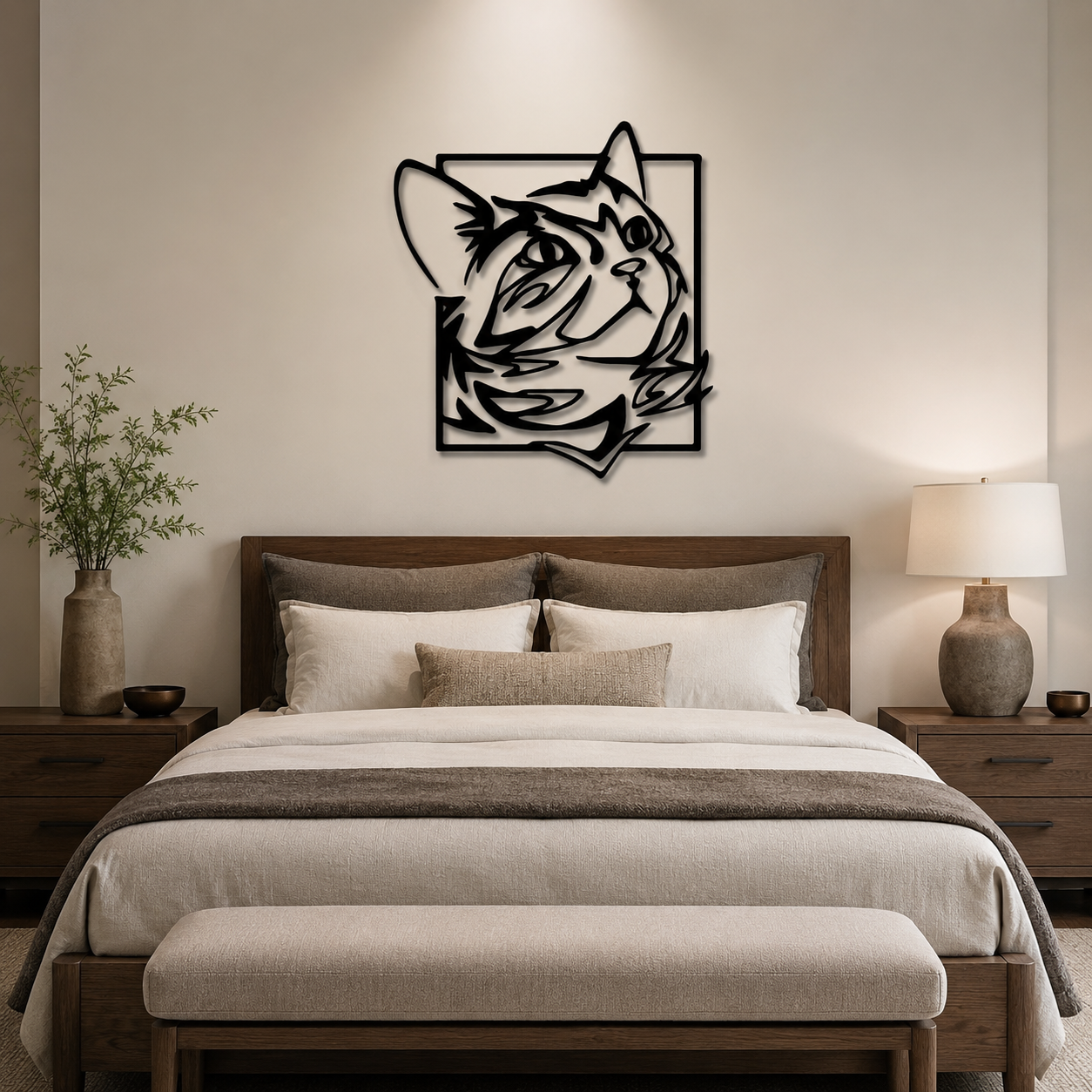 Abstract Design Cat Face Metal Art Animal Wall Decor