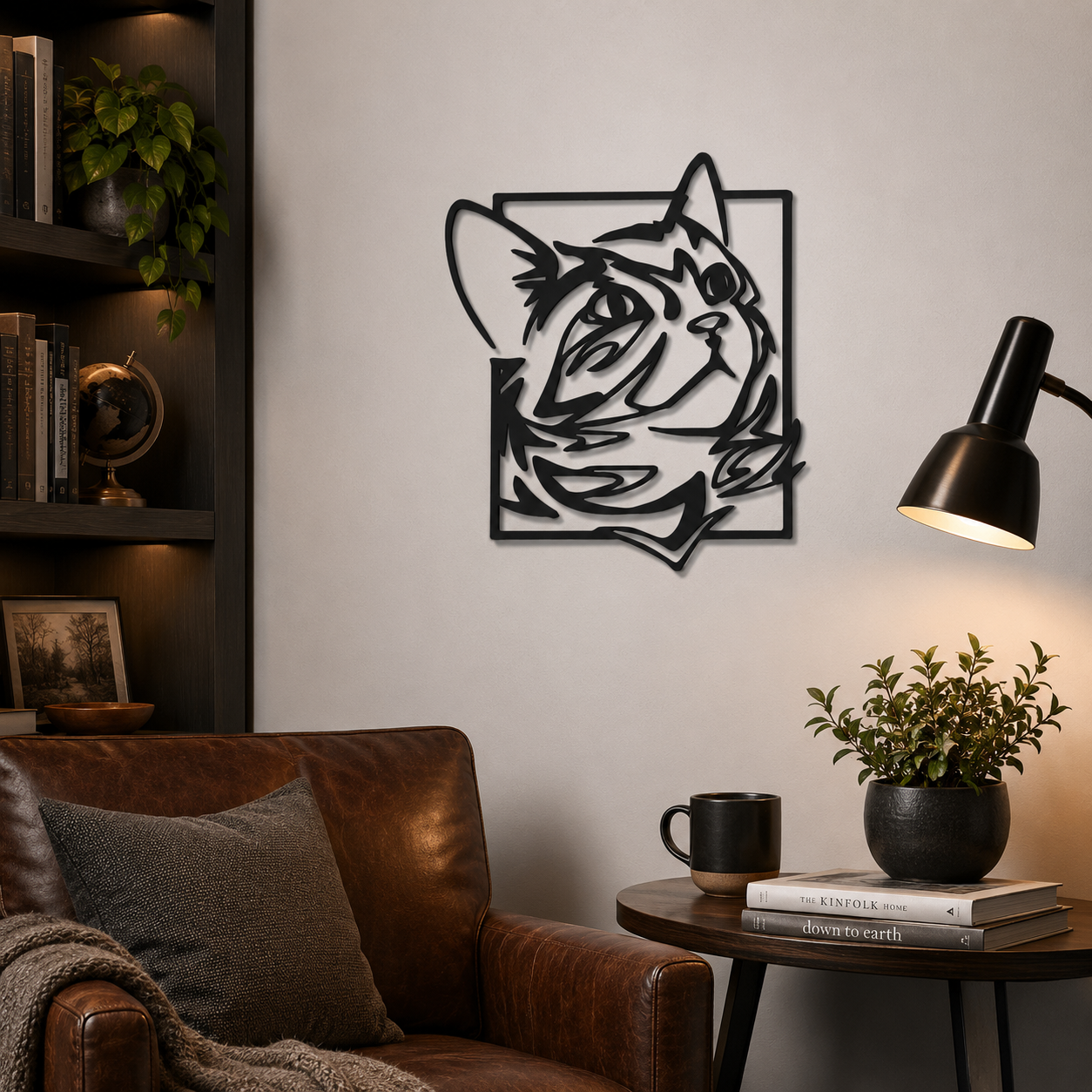 Abstract Design Cat Face Metal Art Animal Wall Decor