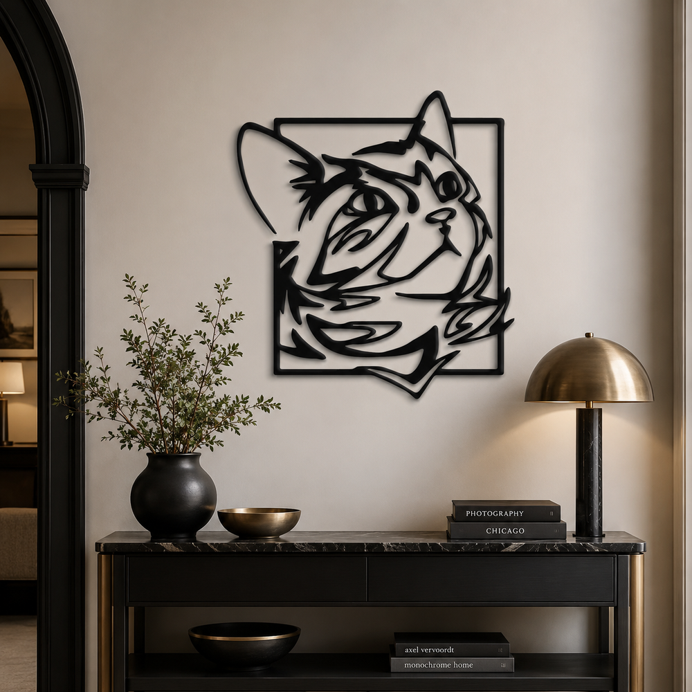 Abstract Design Cat Face Metal Art Animal Wall Decor
