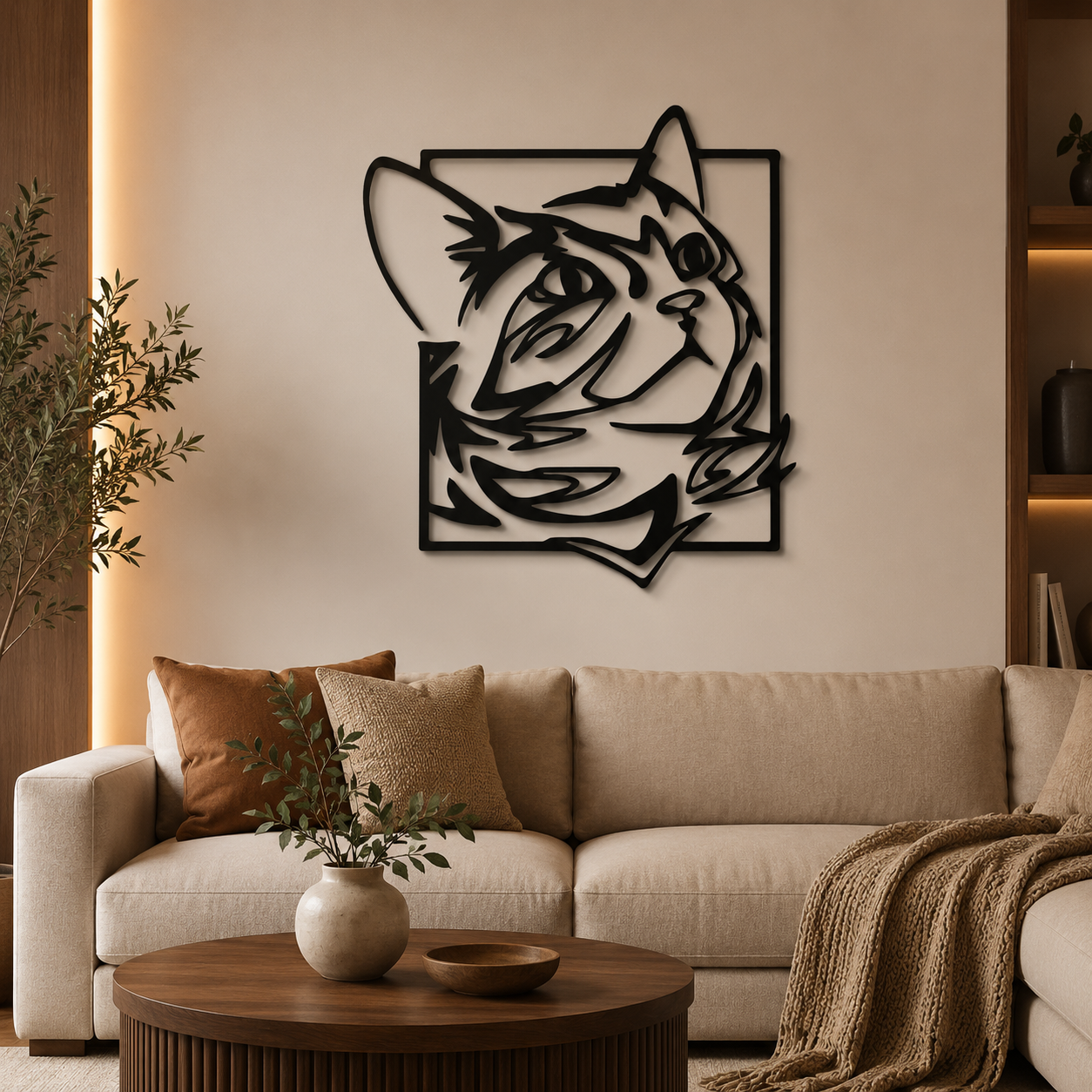Abstract Design Cat Face Metal Art Animal Wall Decor