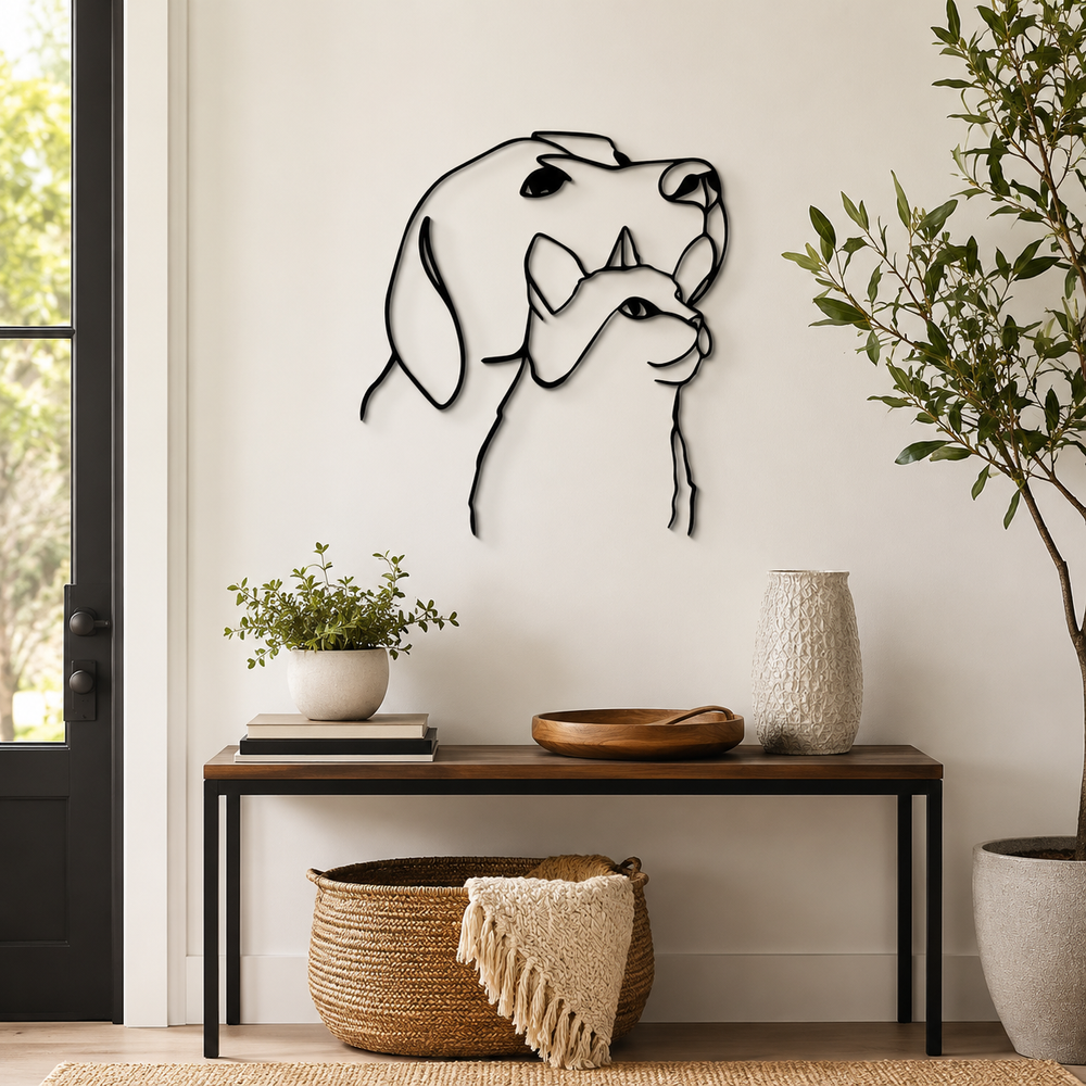 Dog & Cat Line Art Design Metal Art Wall Decor