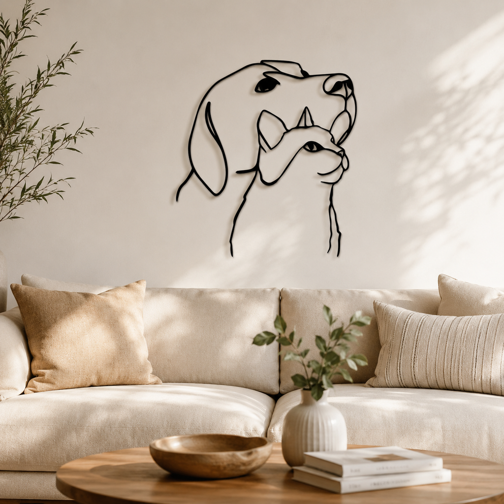 Dog & Cat Line Art Design Metal Art Wall Decor