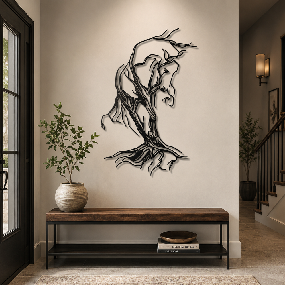 Tree Roots Design Horse Metal Art Wall Decor