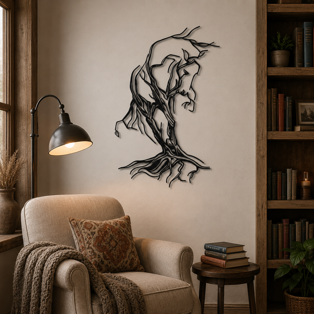 Tree Roots Design Horse Metal Art Wall Decor