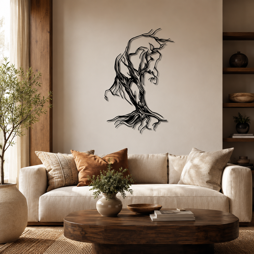 Tree Roots Design Horse Metal Art Wall Decor