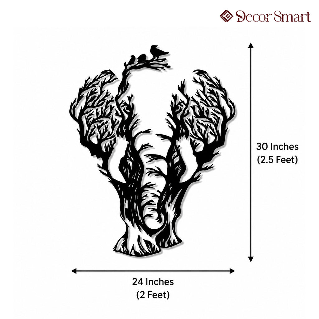 Tree Branch Elephant Design Metal Art Wall Decor